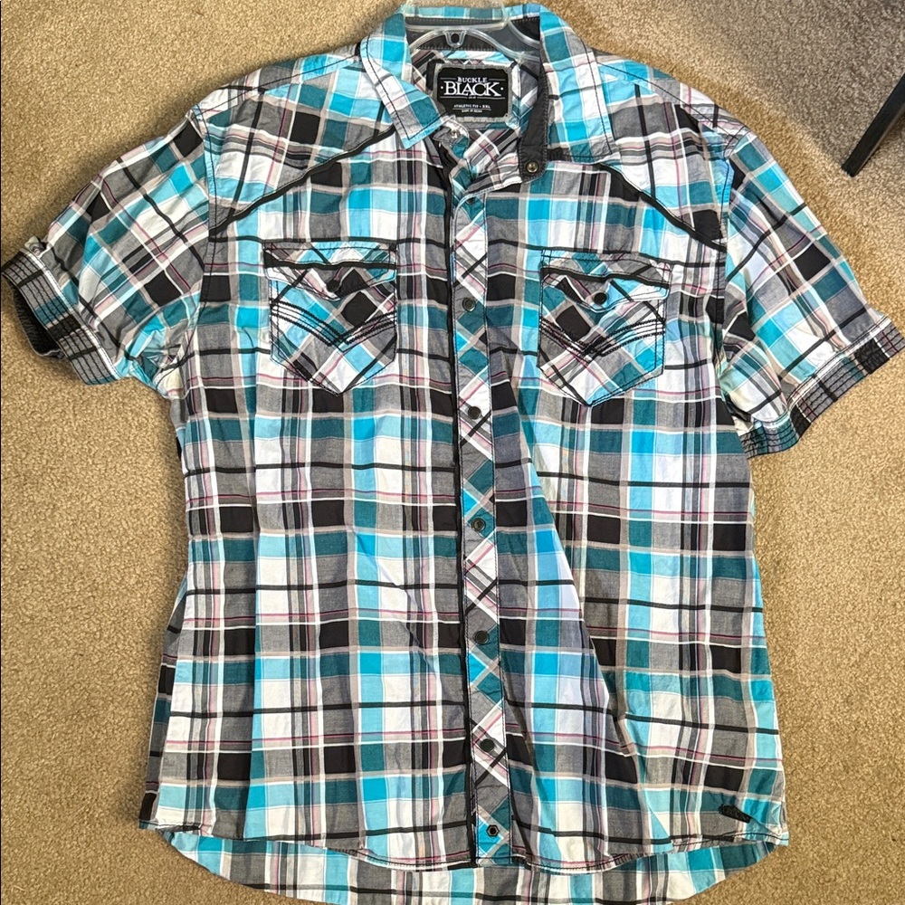 BKE Turquoise and Black Plaid Casual Shirt